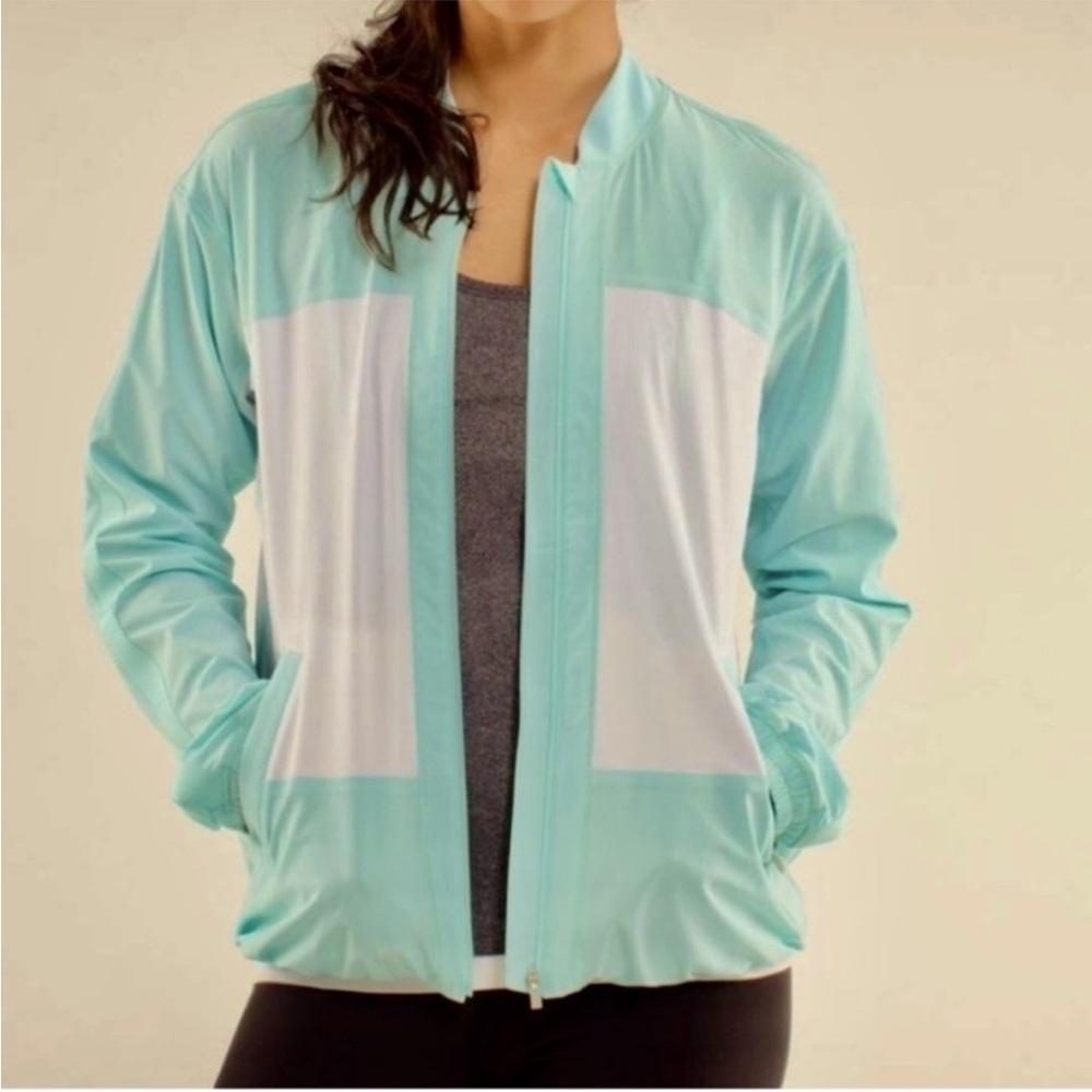 lululemon athletica Aqua and White Bomber Jacket